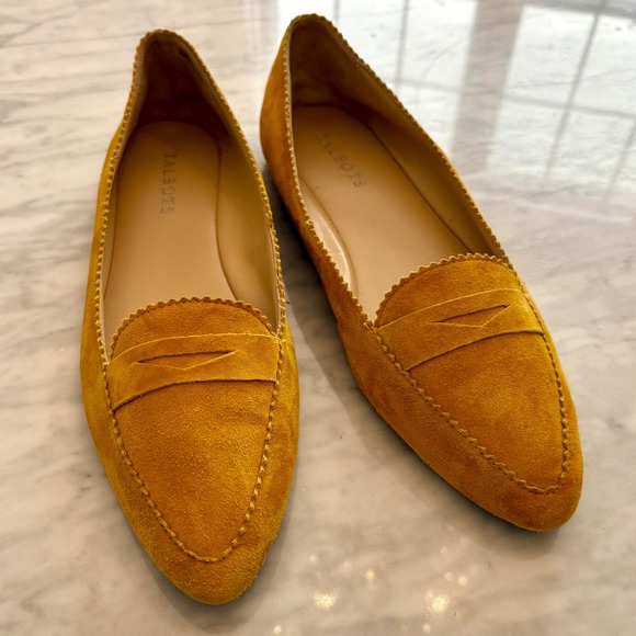 Talbots Francesca Driving Flats Loafers in‎ Mustard Yellow Suede Sz 9M - Picture 1 of 12